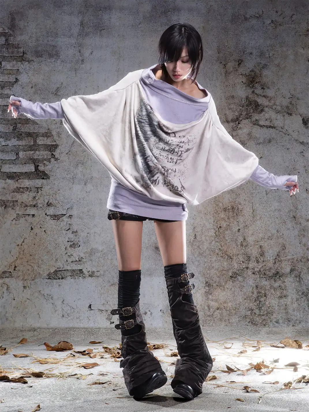 ARIADNAw | Batwing Sleeve Printed Off-the-Shoulder Top