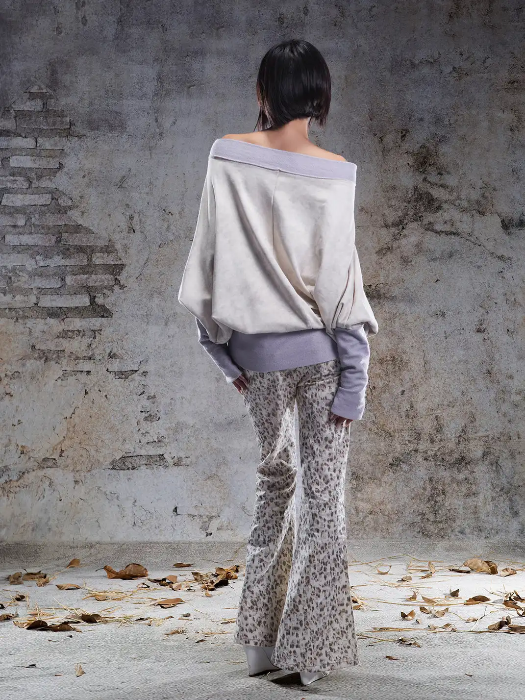 ARIADNAw | Batwing Sleeve Printed Off-the-Shoulder Top
