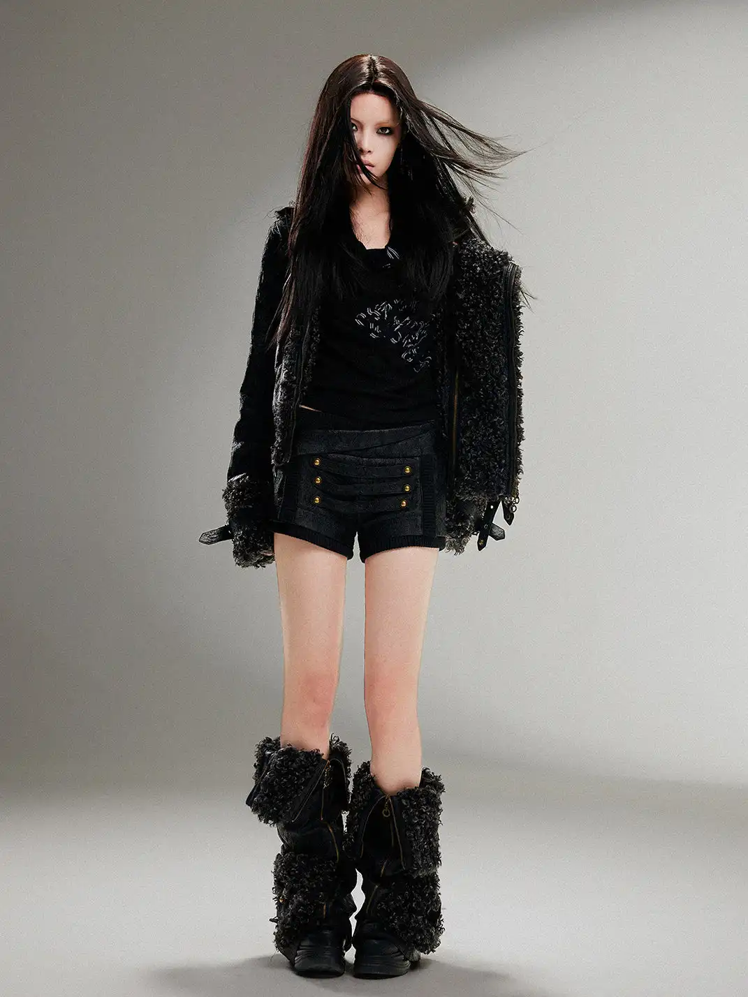 ARIADNAw | Heavy-Duty Punk Leather Patchwork Hairy Leg Warmers