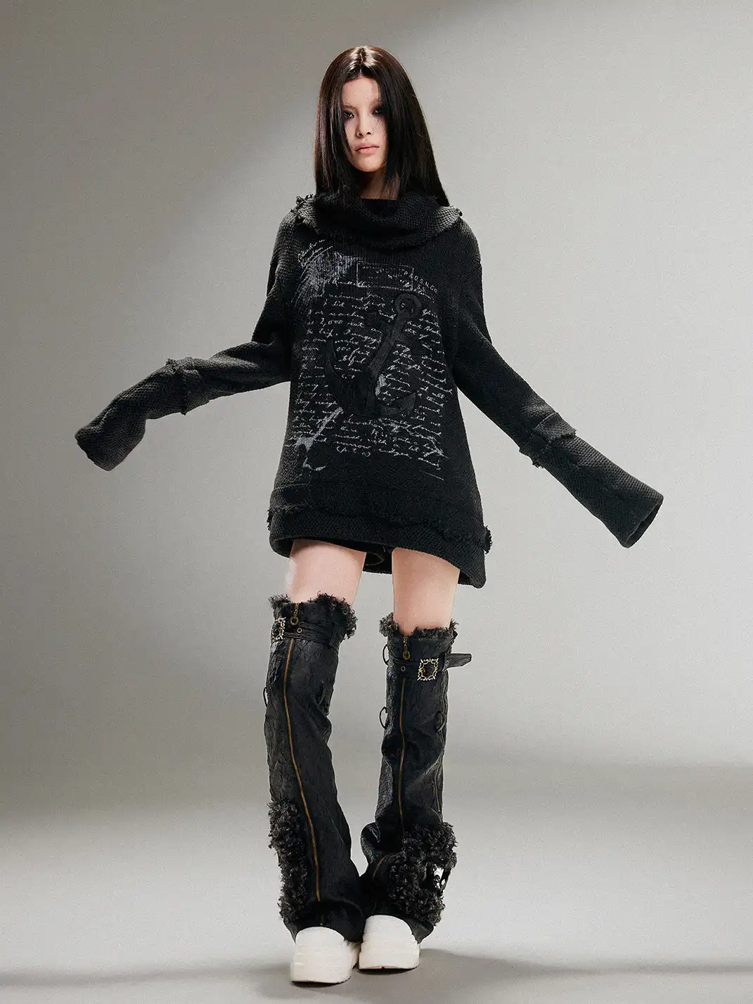 ARIADNAw | Heavy-Duty Punk Leather Patchwork Hairy Leg Warmers