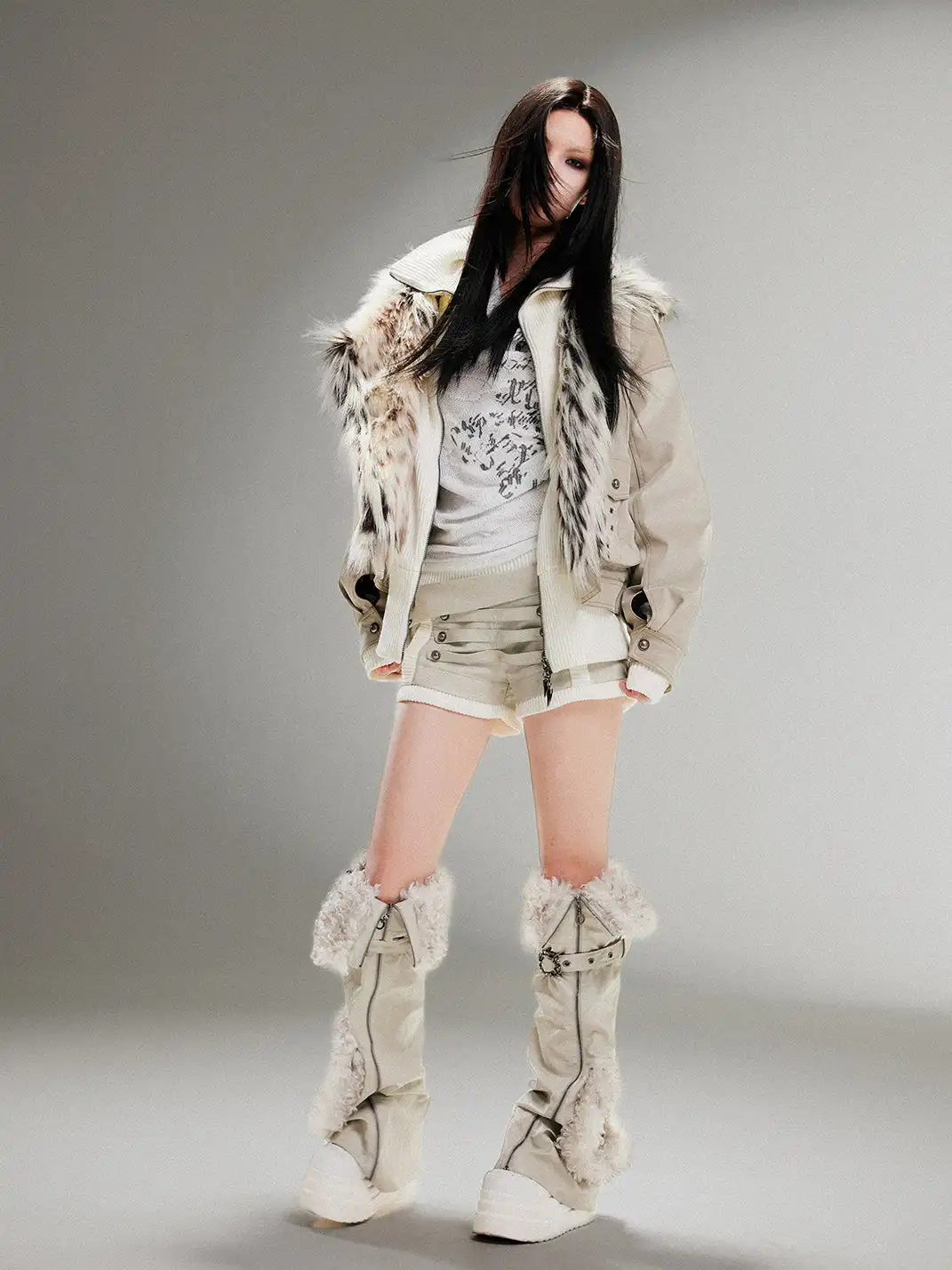 ARIADNAw | Heavy-Duty Punk Leather Patchwork Hairy Leg Warmers