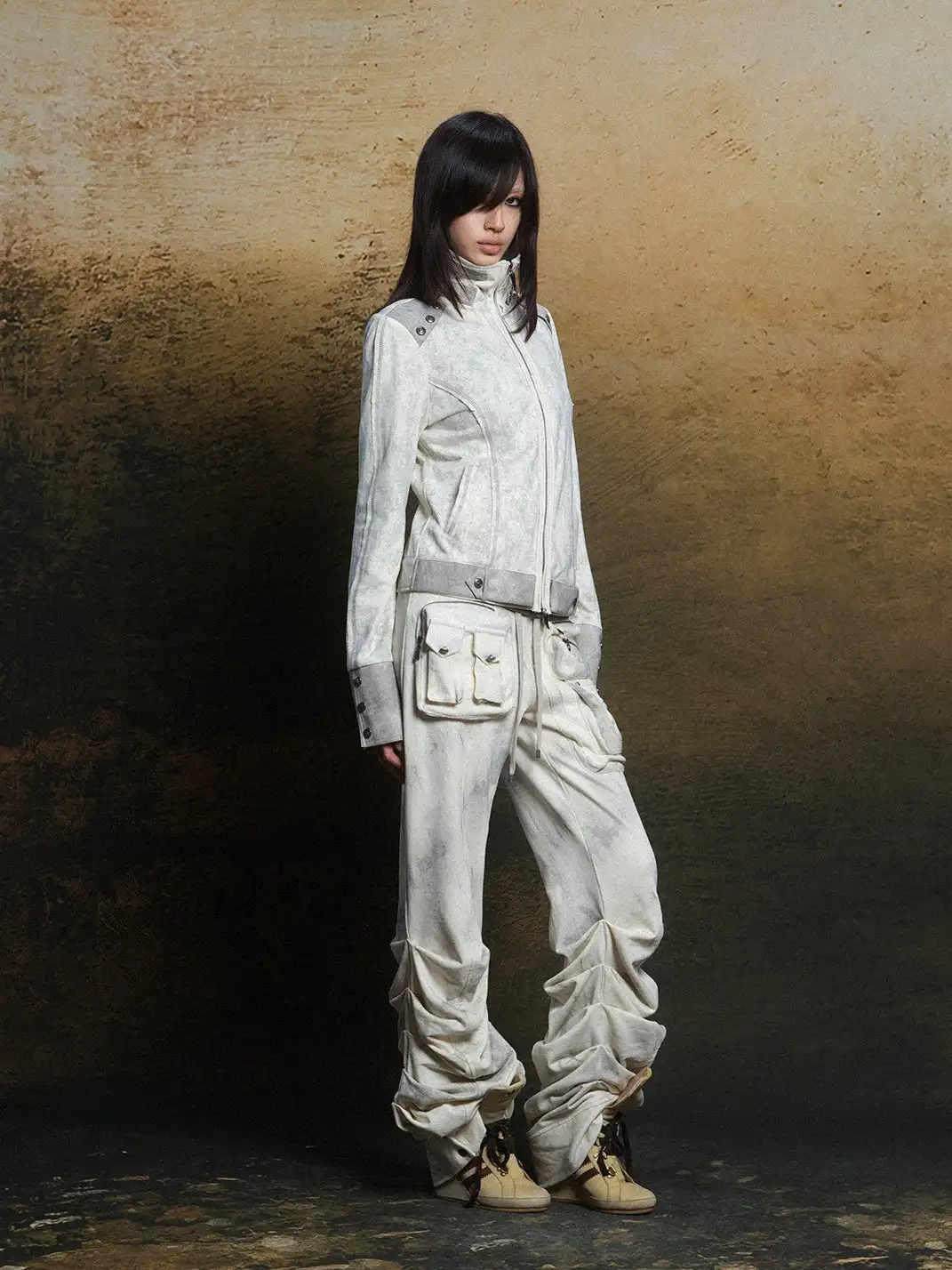 ARIADNAw | Hollow-Out Patchwork PU Jacket