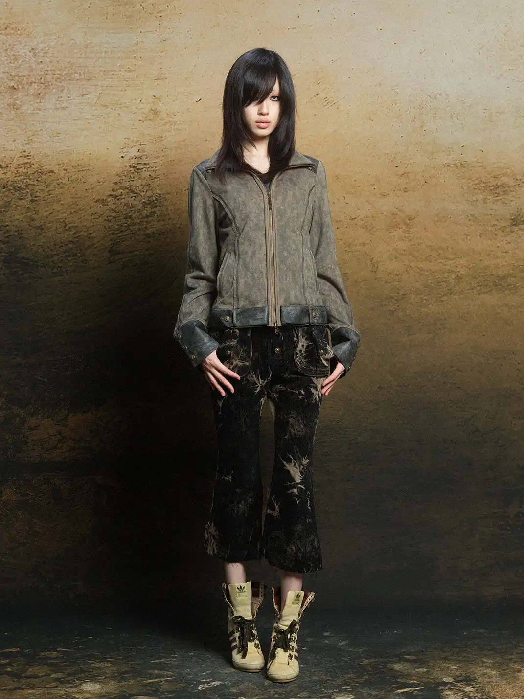 ARIADNAw | Hollow-Out Patchwork PU Jacket