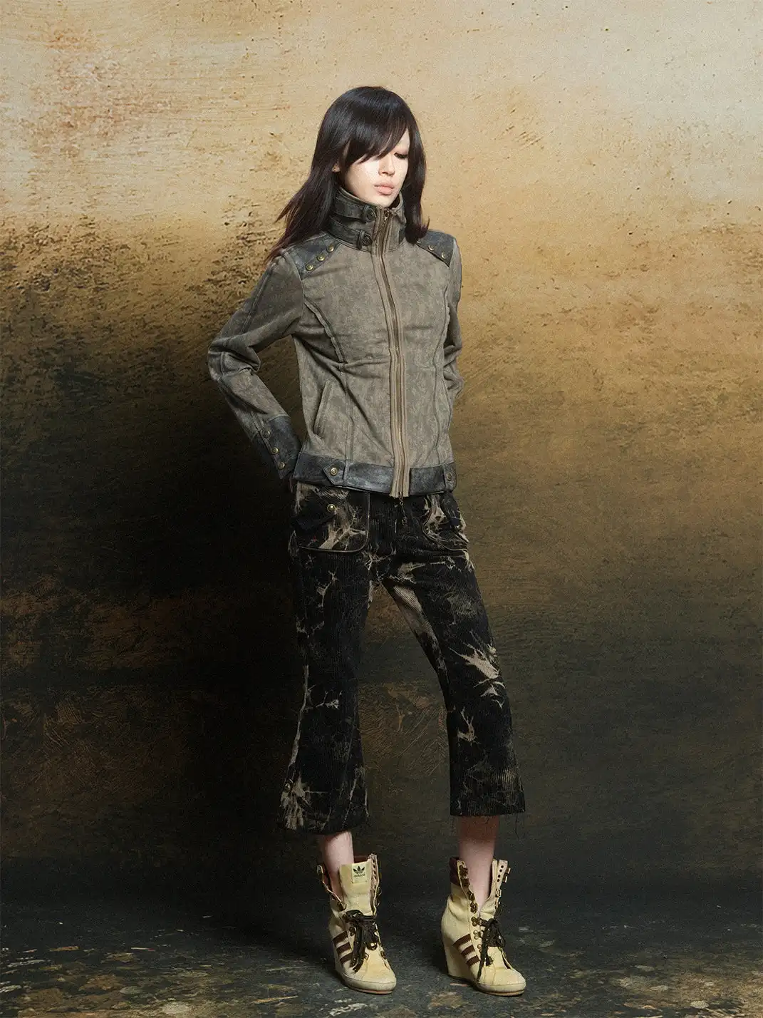ARIADNAw | Hollow-Out Patchwork PU Jacket