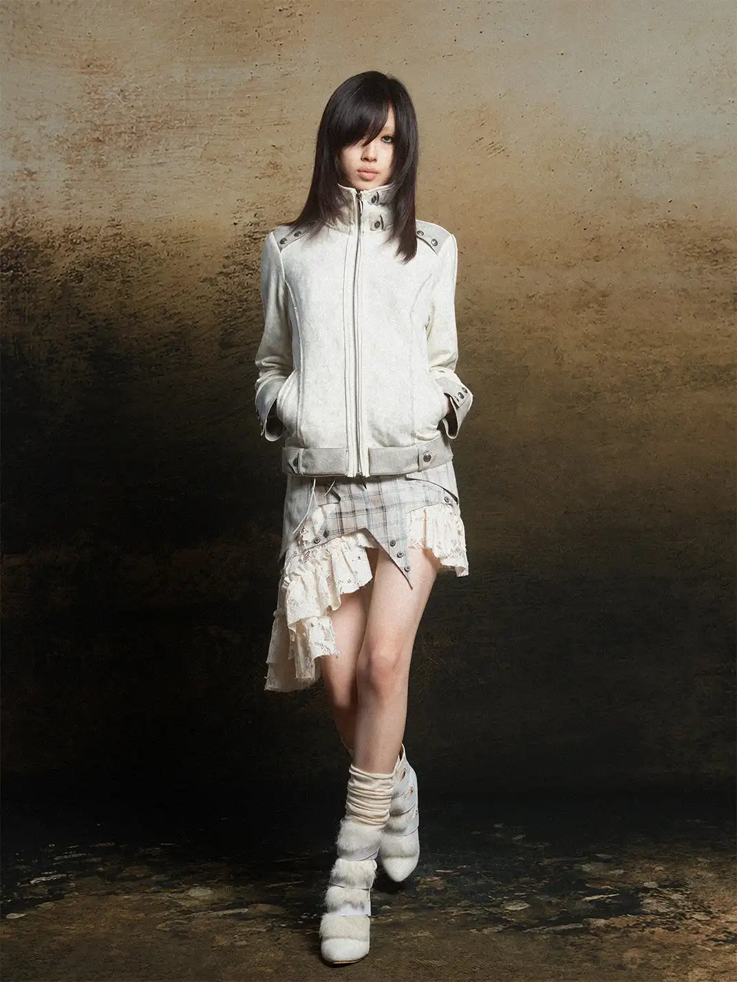 ARIADNAw | Hollow-Out Patchwork PU Jacket