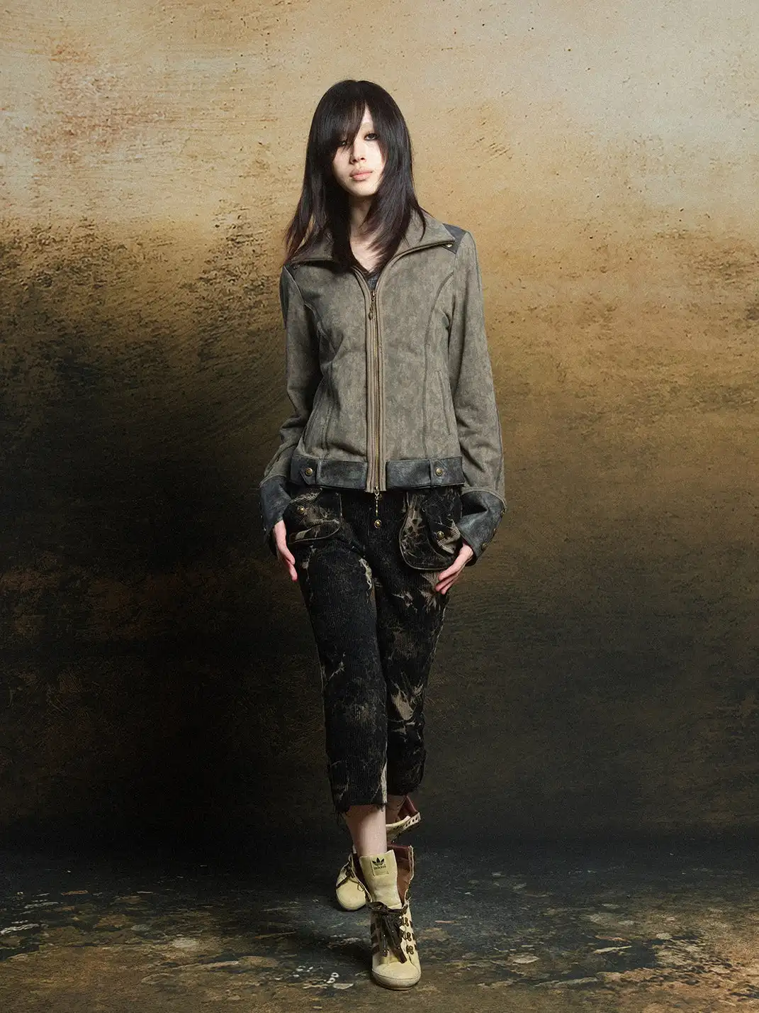 ARIADNAw | Hollow-Out Patchwork PU Jacket