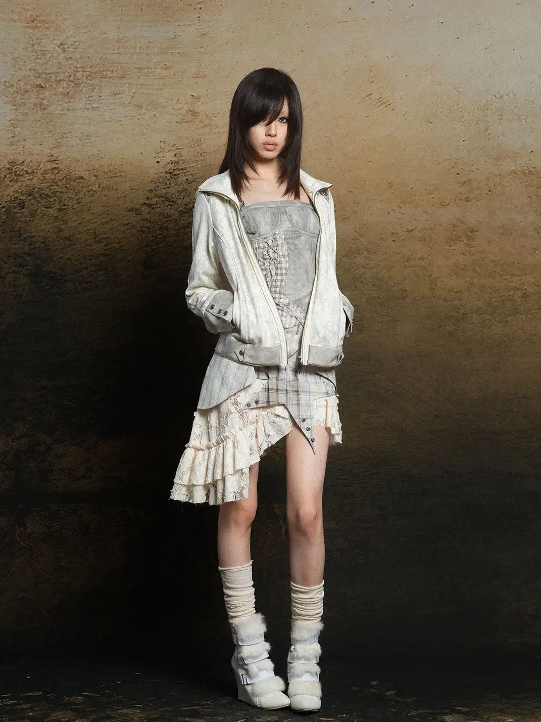 ARIADNAw | Hollow-Out Patchwork PU Jacket