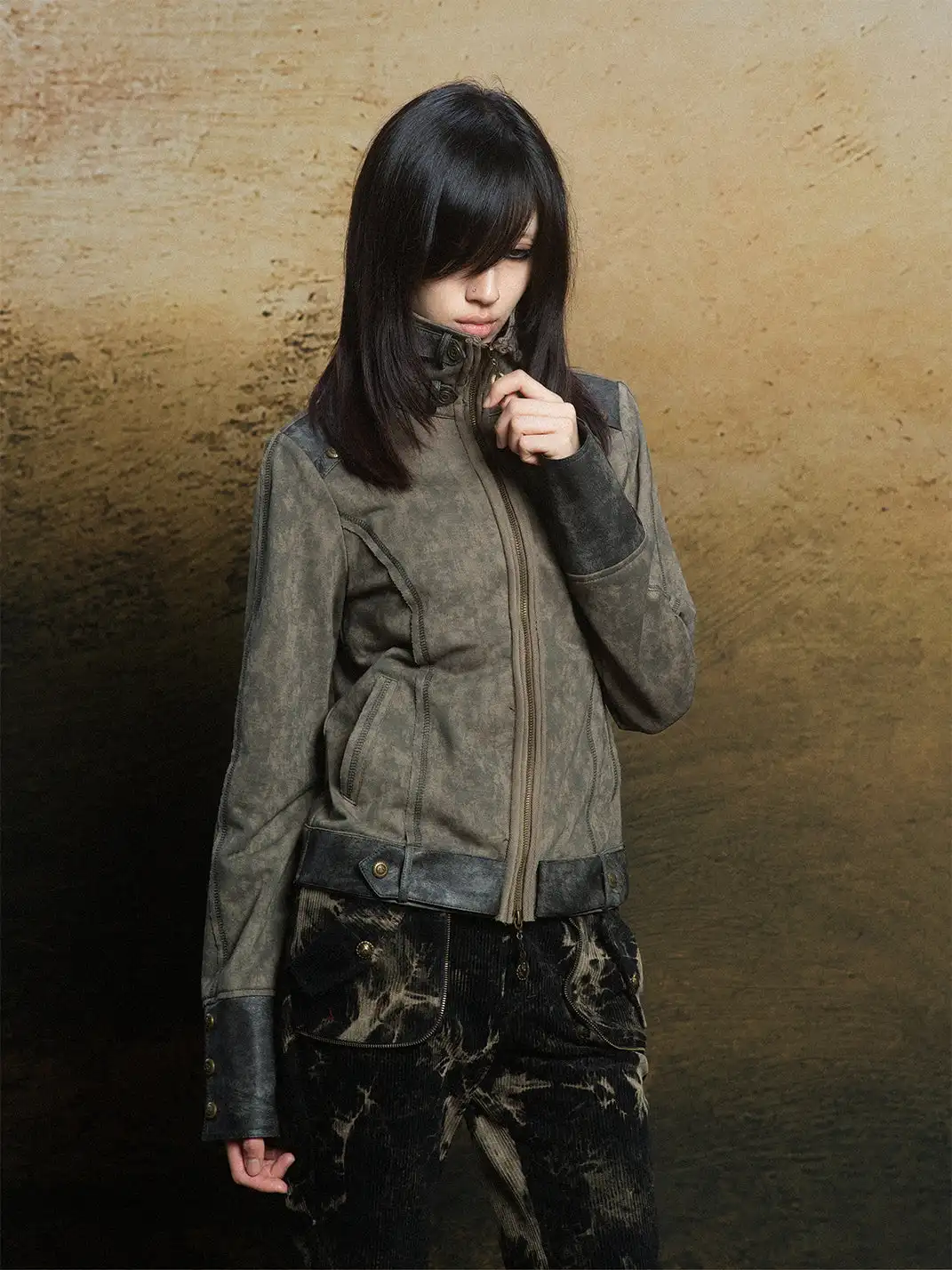 ARIADNAw | Hollow-Out Patchwork PU Jacket