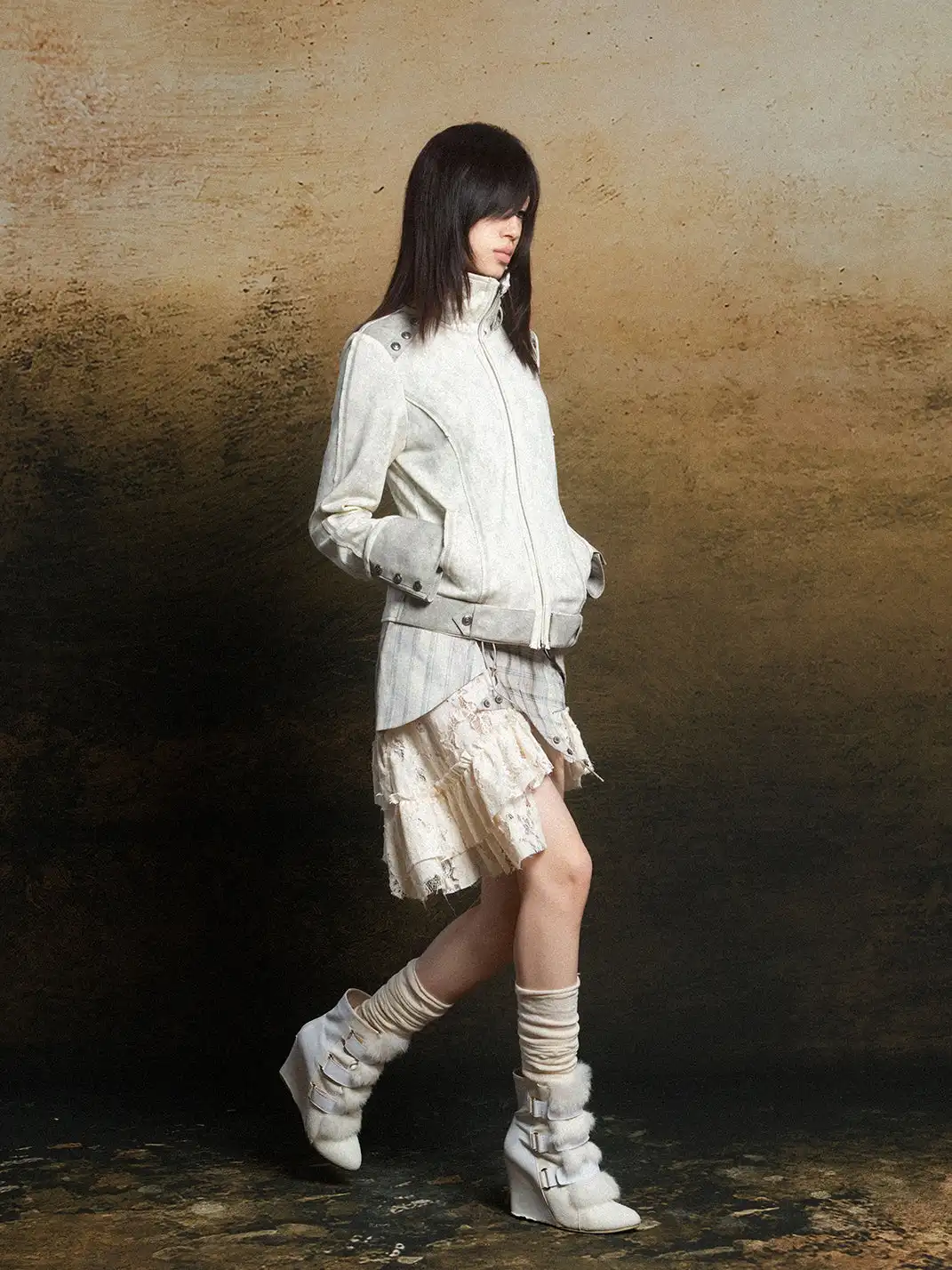 ARIADNAw | Hollow-Out Patchwork PU Jacket