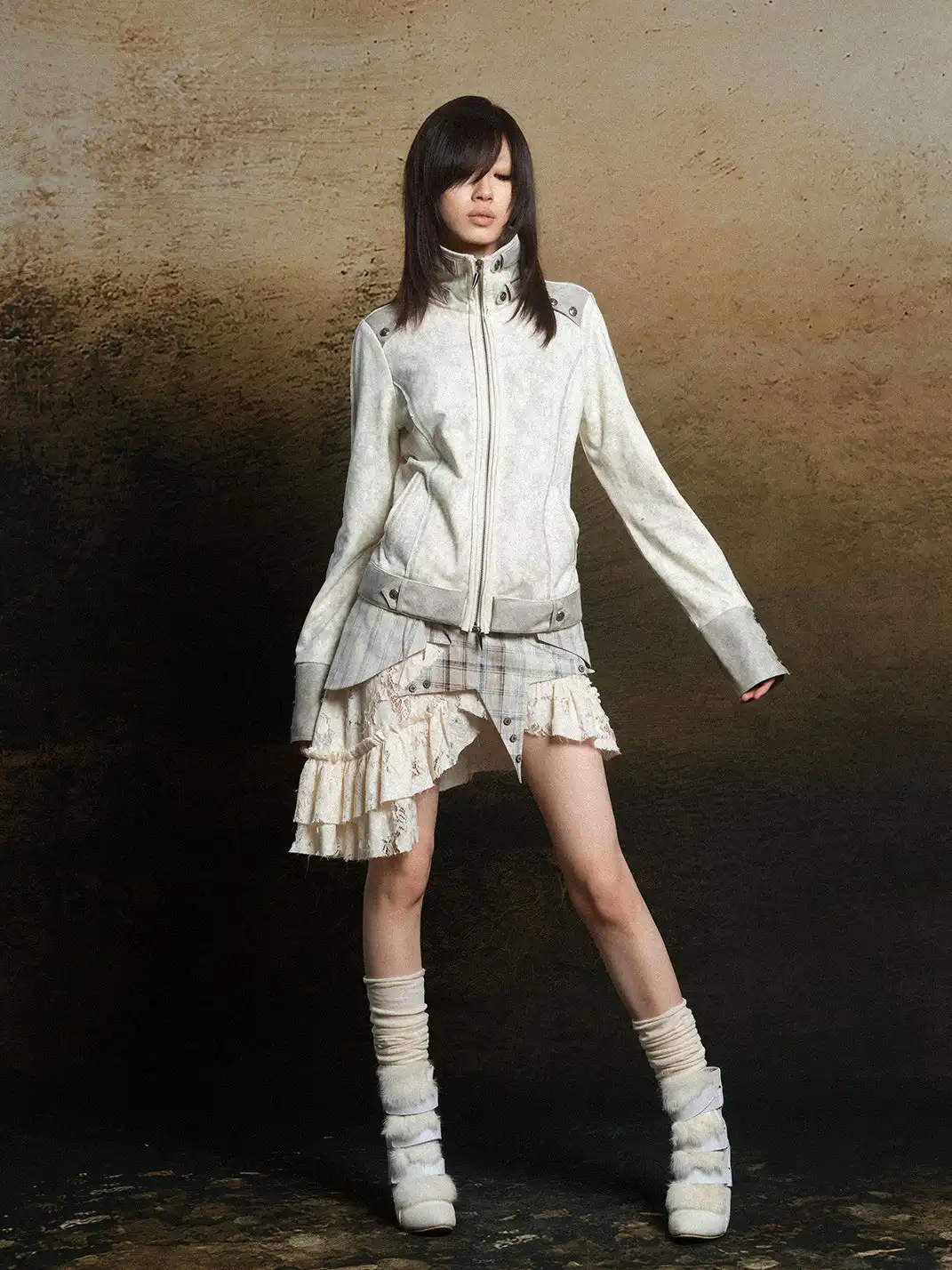ARIADNAw | Hollow-Out Patchwork PU Jacket
