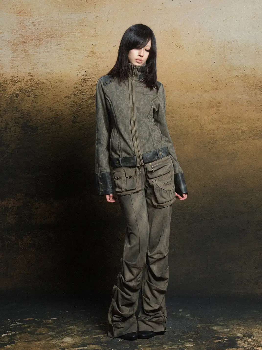 ARIADNAw | Hollow-Out Patchwork PU Jacket