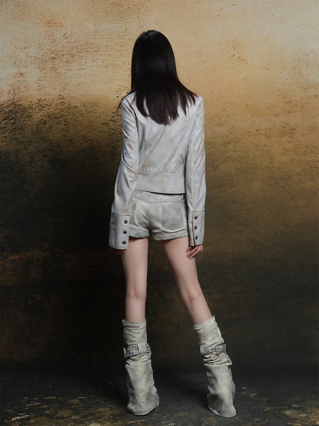 ARIADNAw | Asymmetric Collar Short Leather Jacket