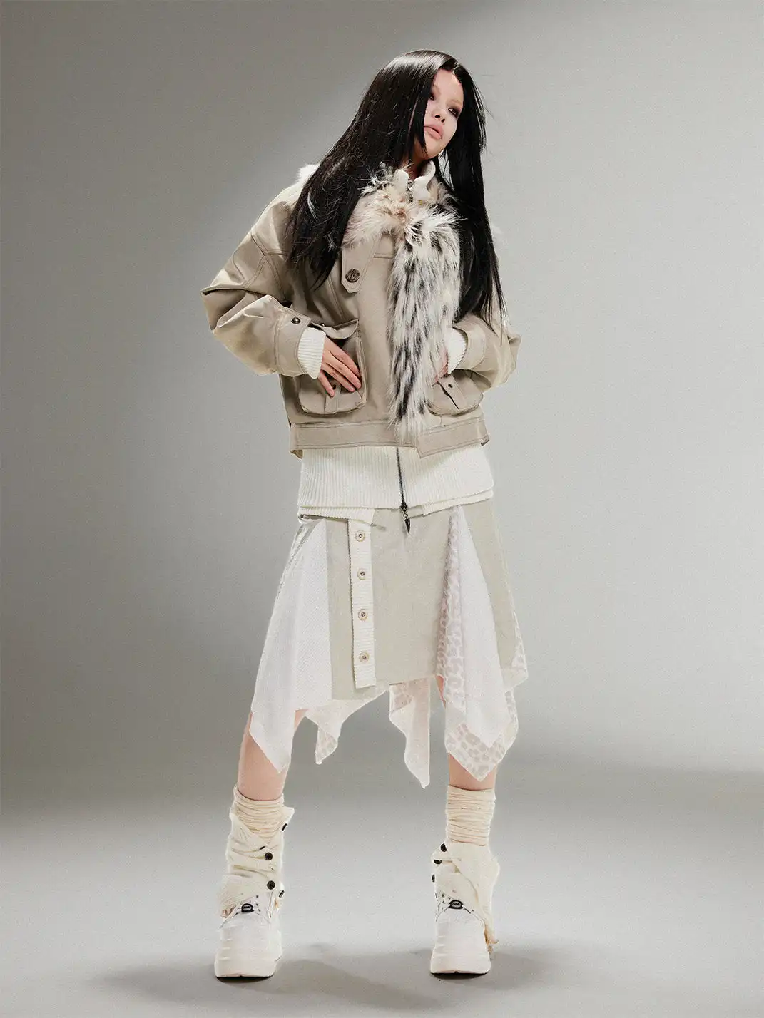 ARIADNAw | Fake Two Piece Pu Leather Jacket