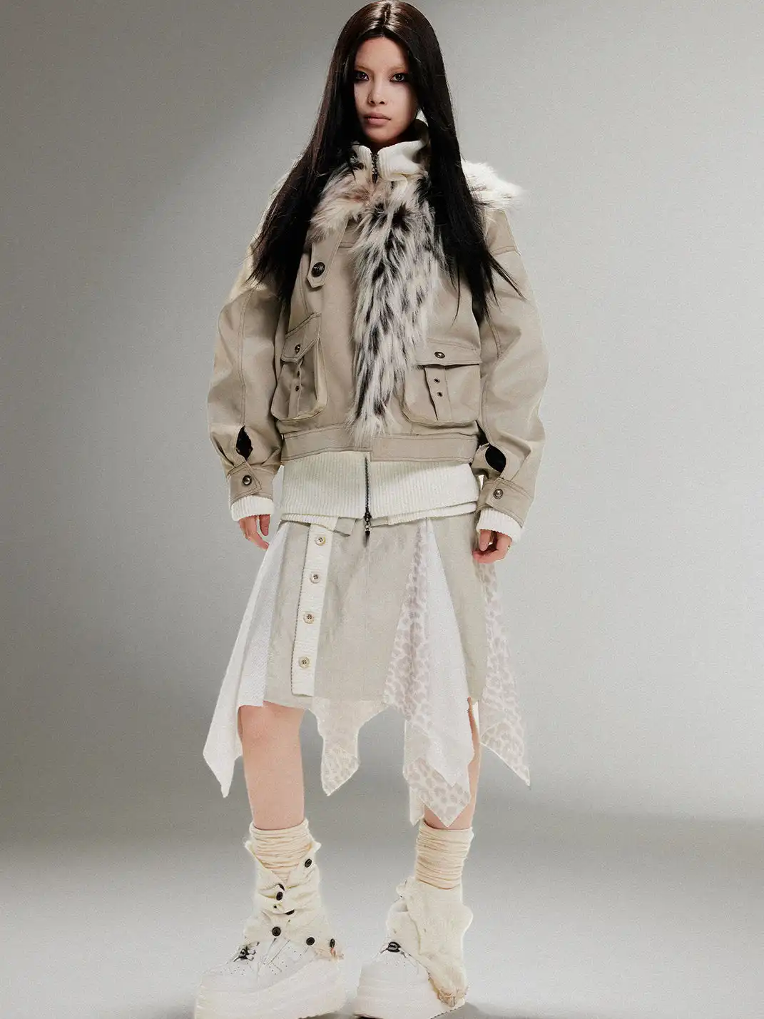 ARIADNAw | Fake Two Piece Pu Leather Jacket
