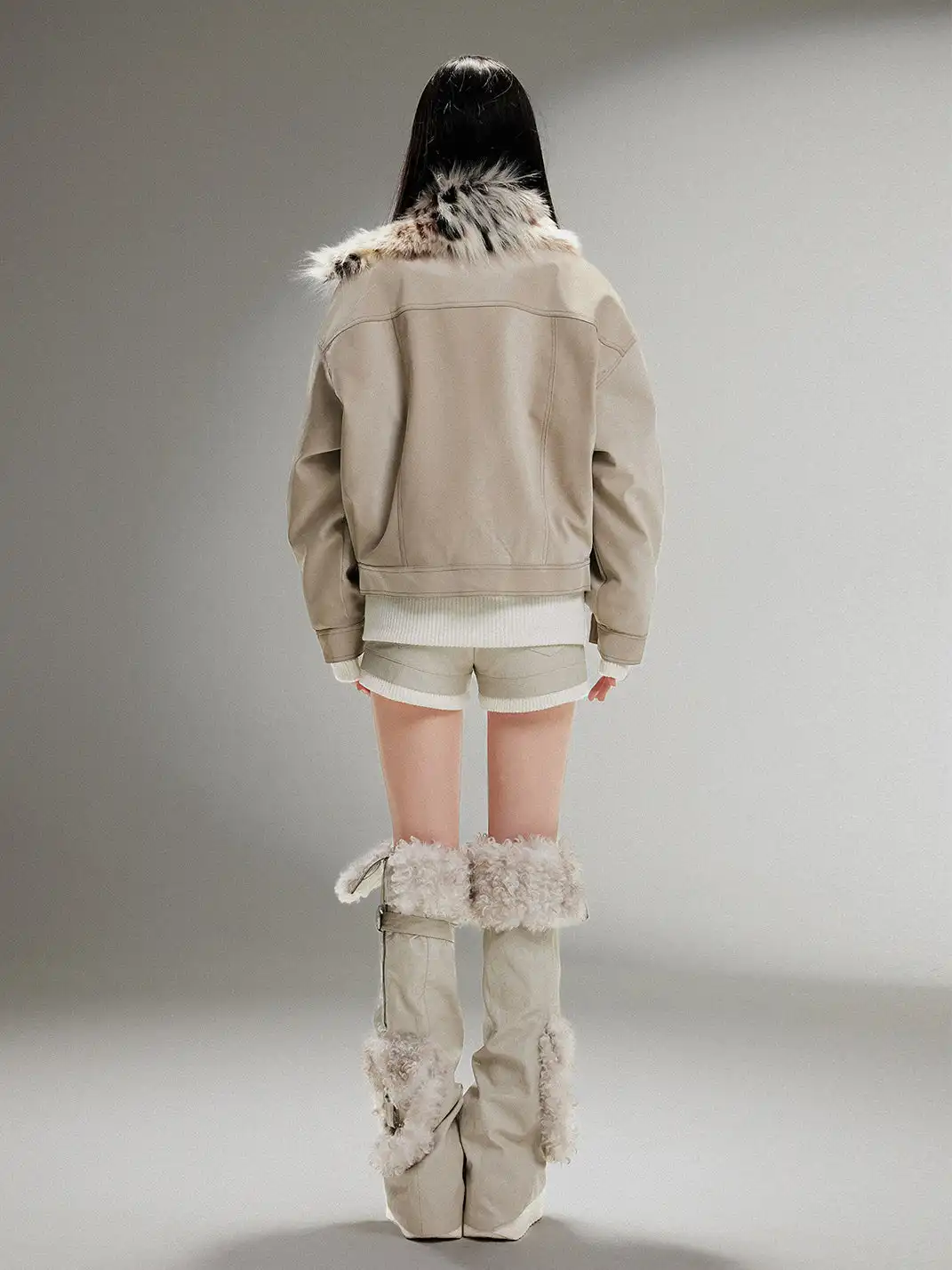 ARIADNAw | Fake Two Piece Pu Leather Jacket
