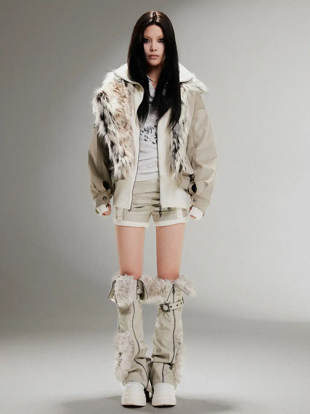 ARIADNAw | Fake Two Piece Pu Leather Jacket