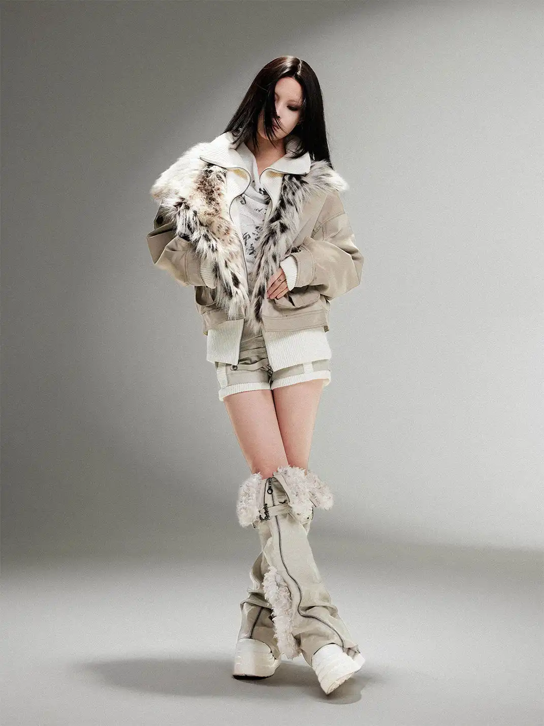 ARIADNAw | Fake Two Piece Pu Leather Jacket