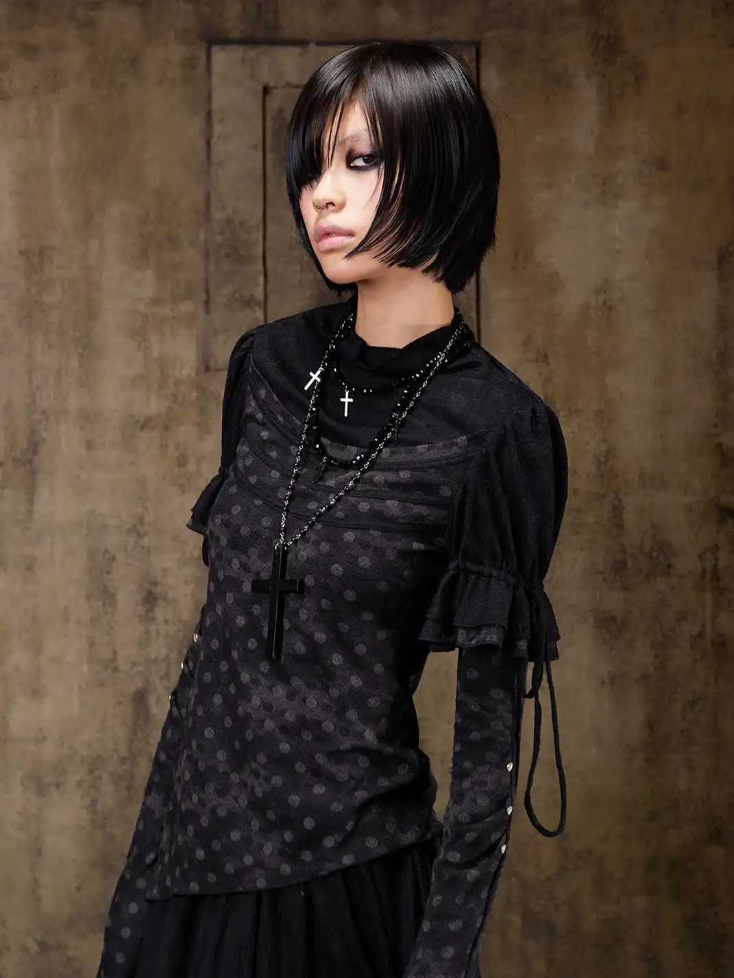 ARIADNAw | Asymmetrical Ruffle Sleeve Turtleneck Top