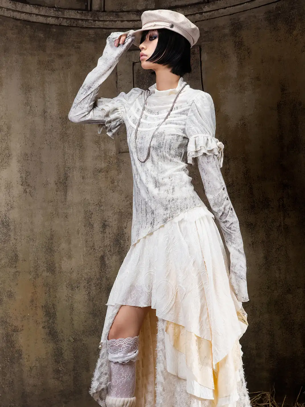 ARIADNAw | Asymmetrical Ruffle Sleeve Turtleneck Top