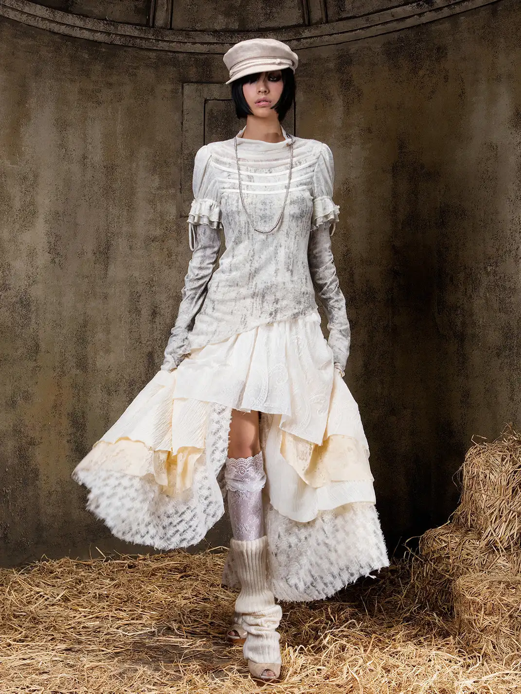 ARIADNAw | Asymmetrical Ruffle Sleeve Turtleneck Top
