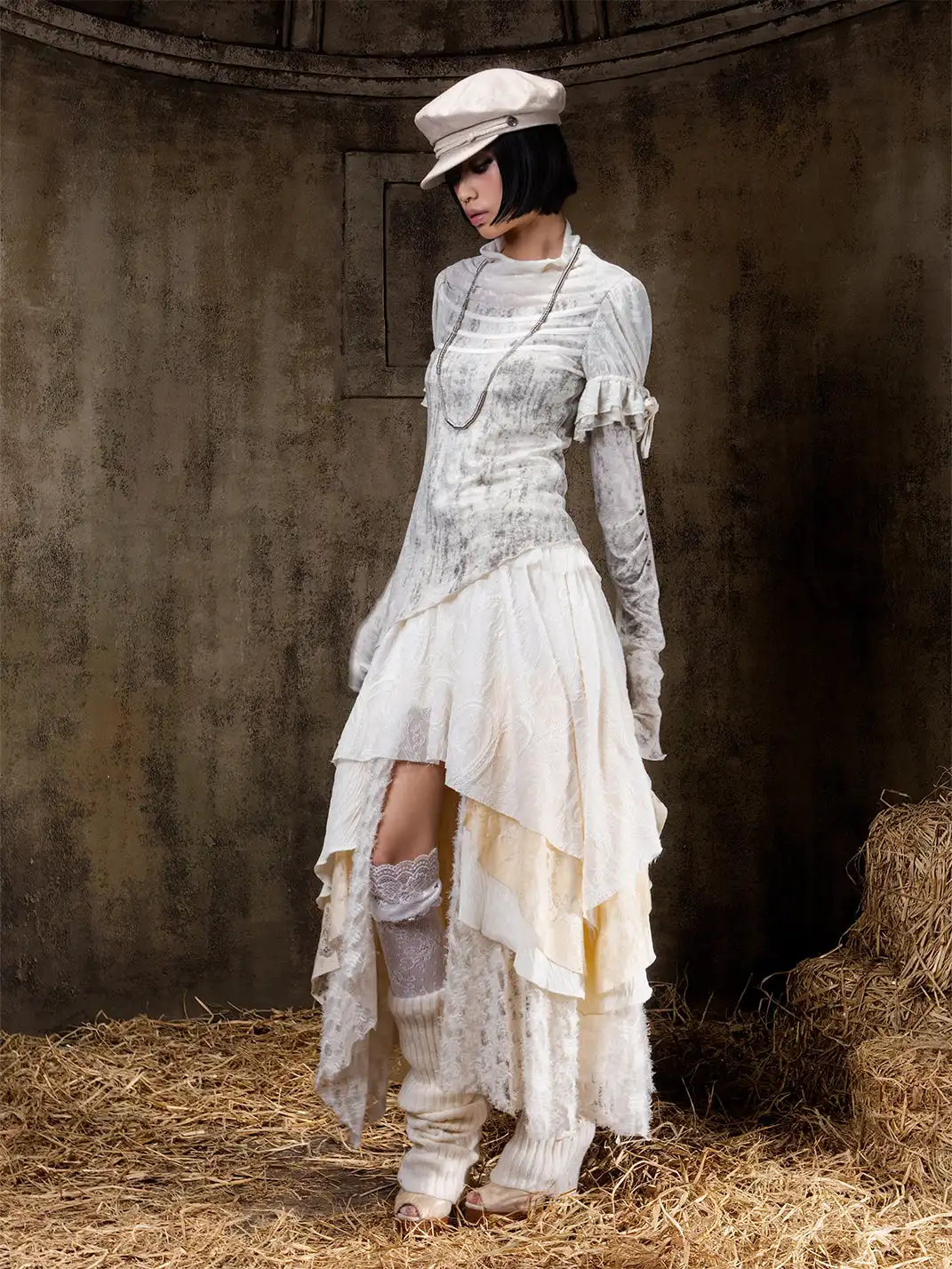 ARIADNAw | Asymmetrical Ruffle Sleeve Turtleneck Top