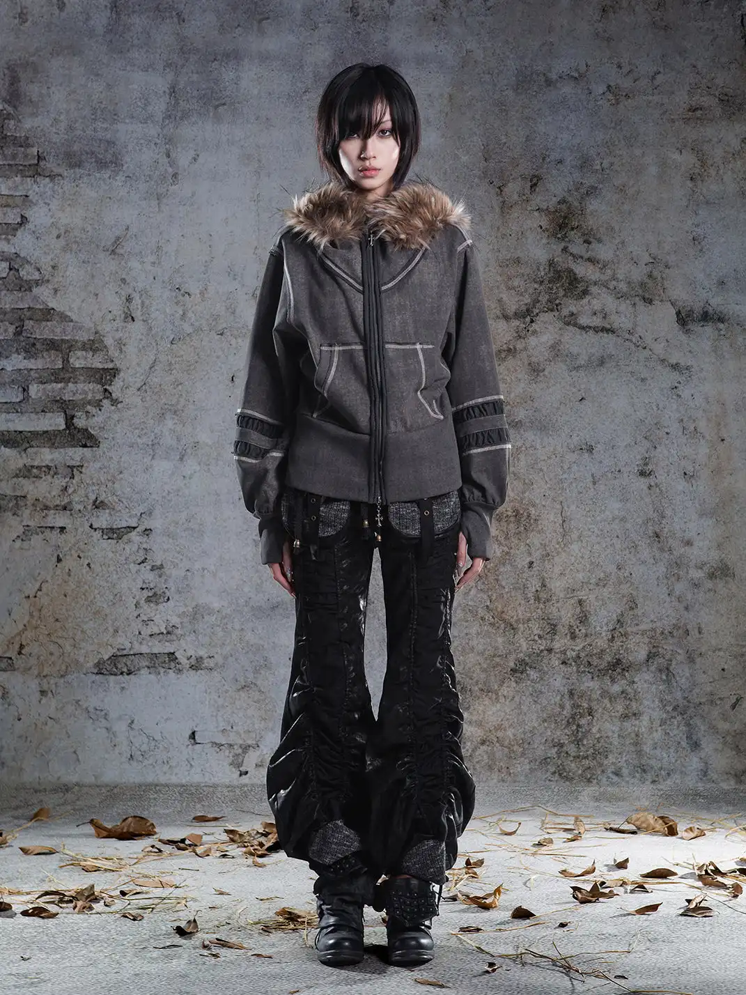 ARIADNAw | Lantern Sleeve Hooded Sweatshirt Jacket