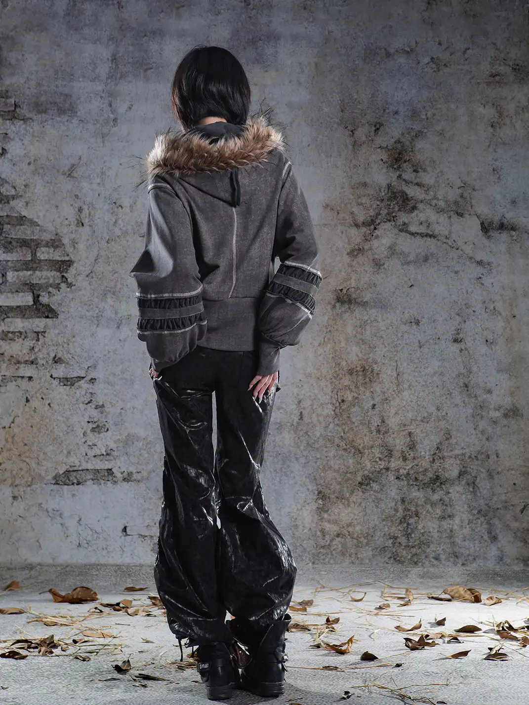ARIADNAw | Lantern Sleeve Hooded Sweatshirt Jacket