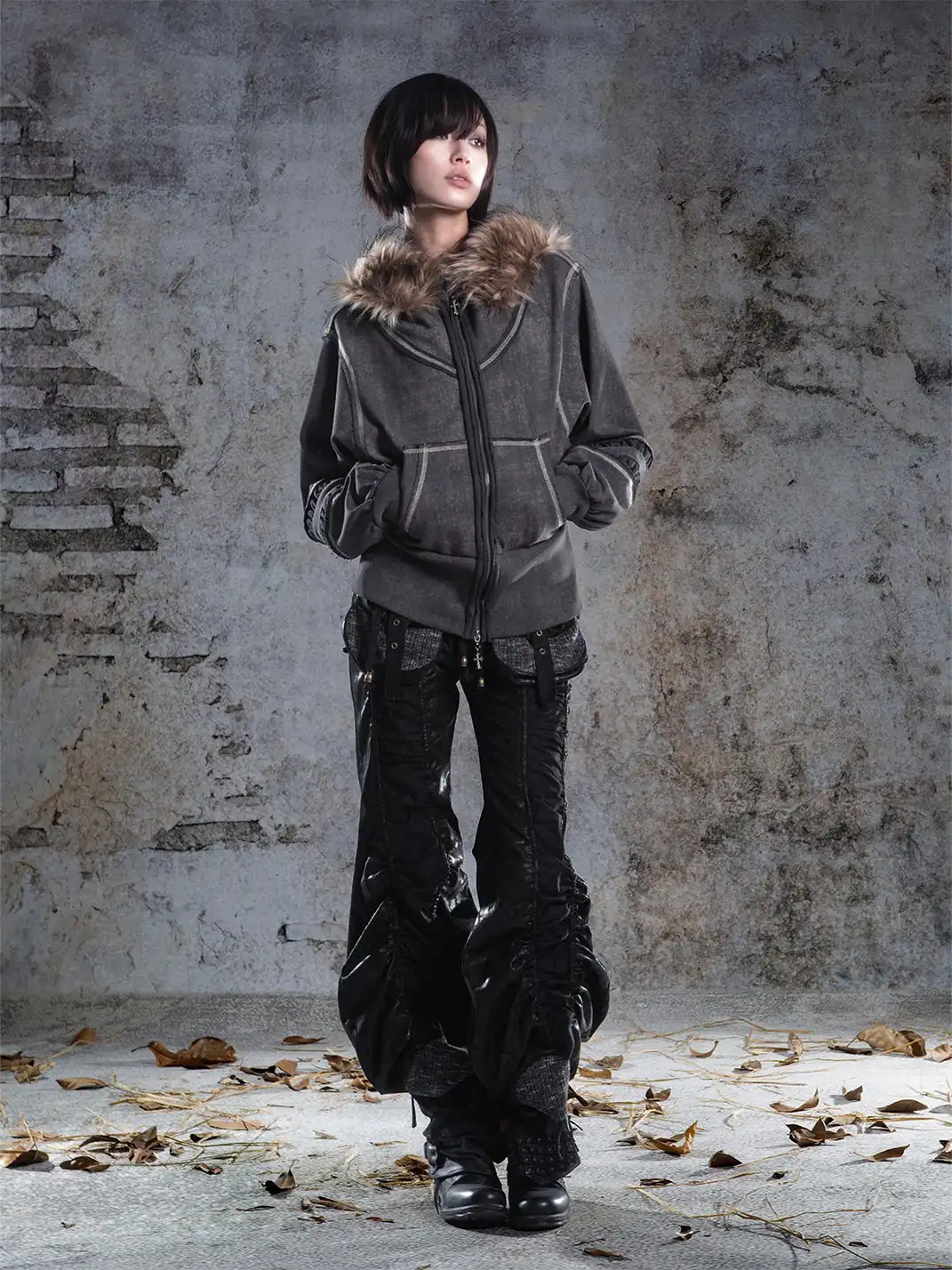 ARIADNAw | Lantern Sleeve Hooded Sweatshirt Jacket