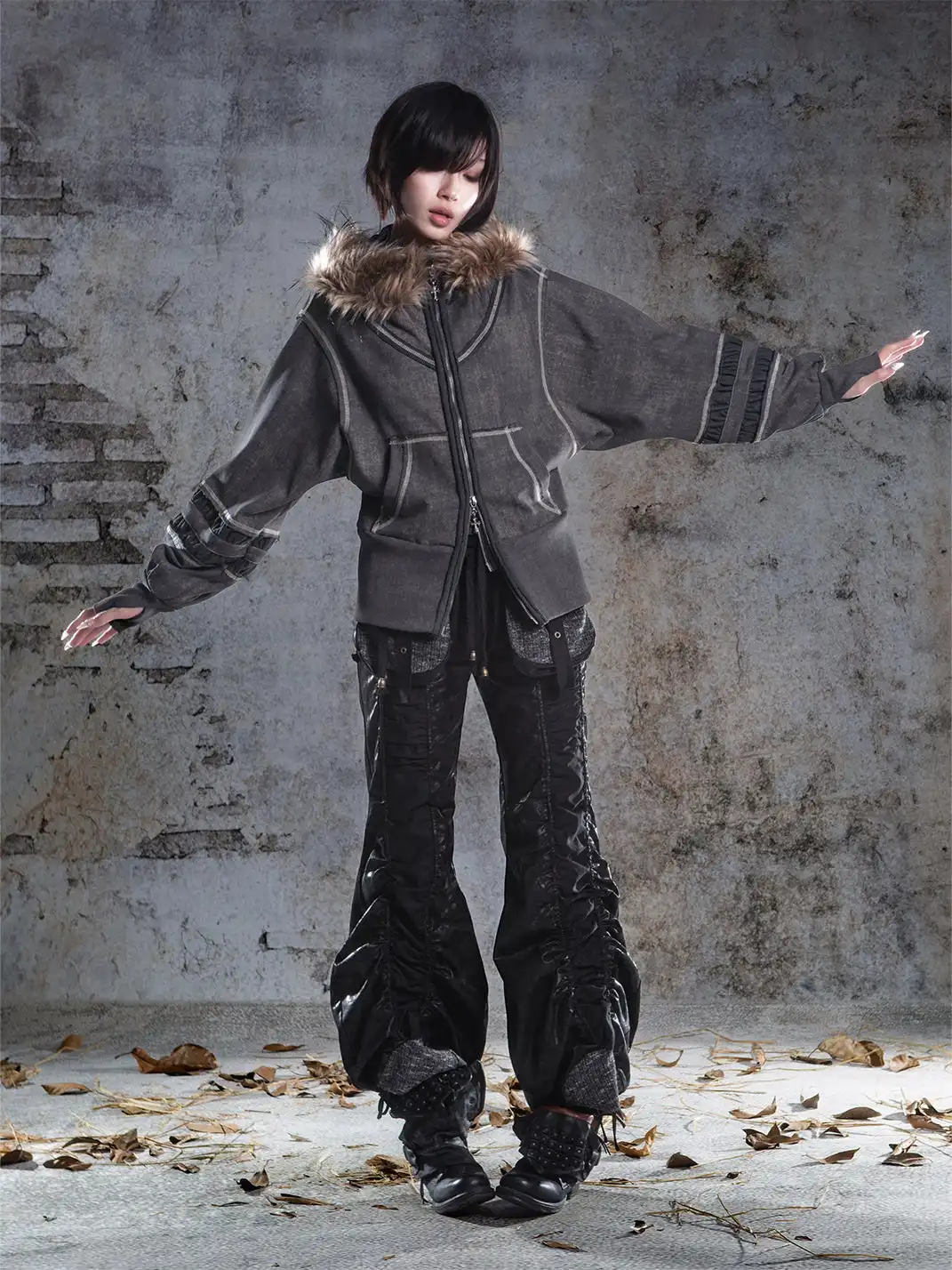 ARIADNAw | Lantern Sleeve Hooded Sweatshirt Jacket