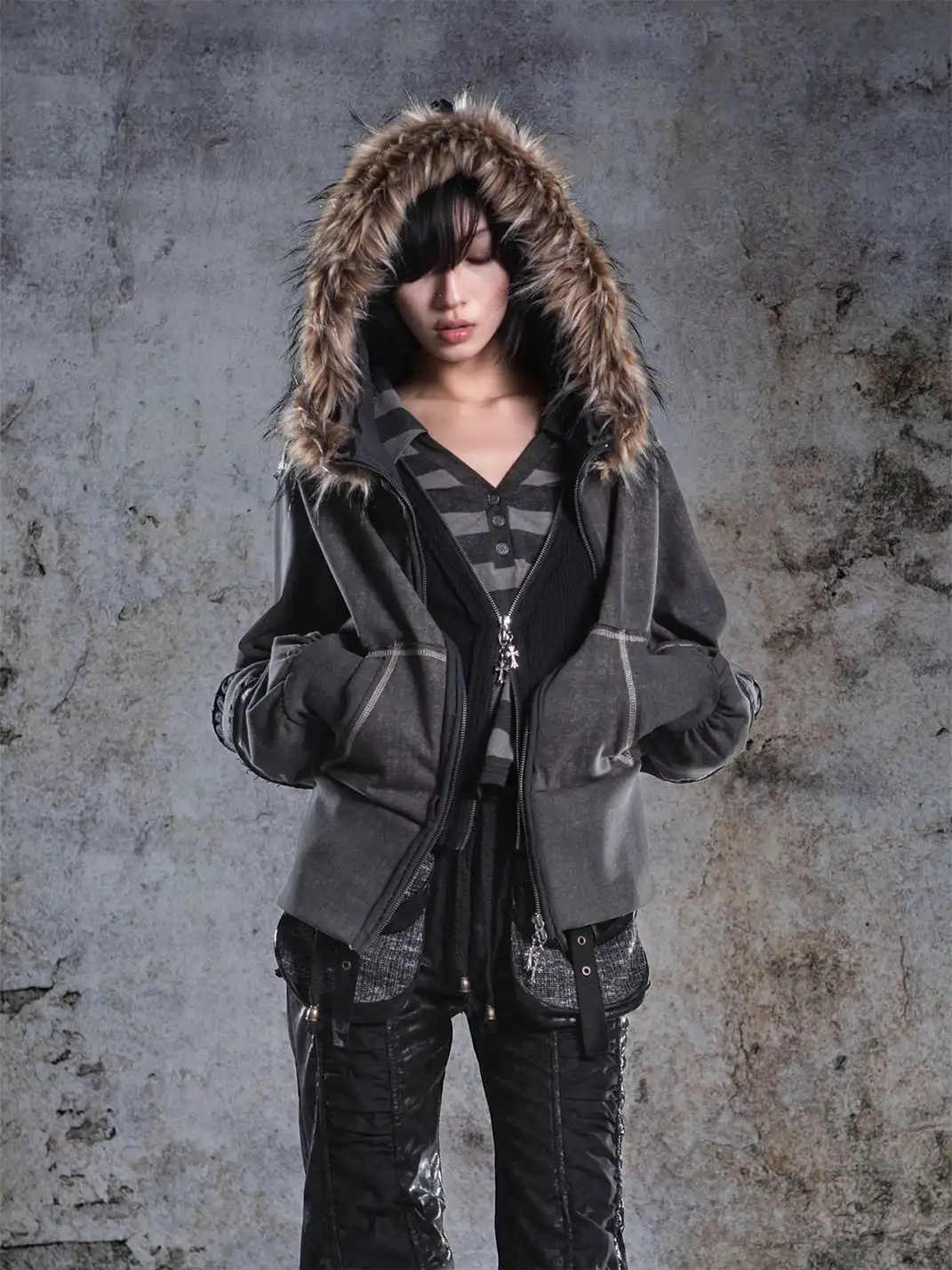 ARIADNAw | Lantern Sleeve Hooded Sweatshirt Jacket