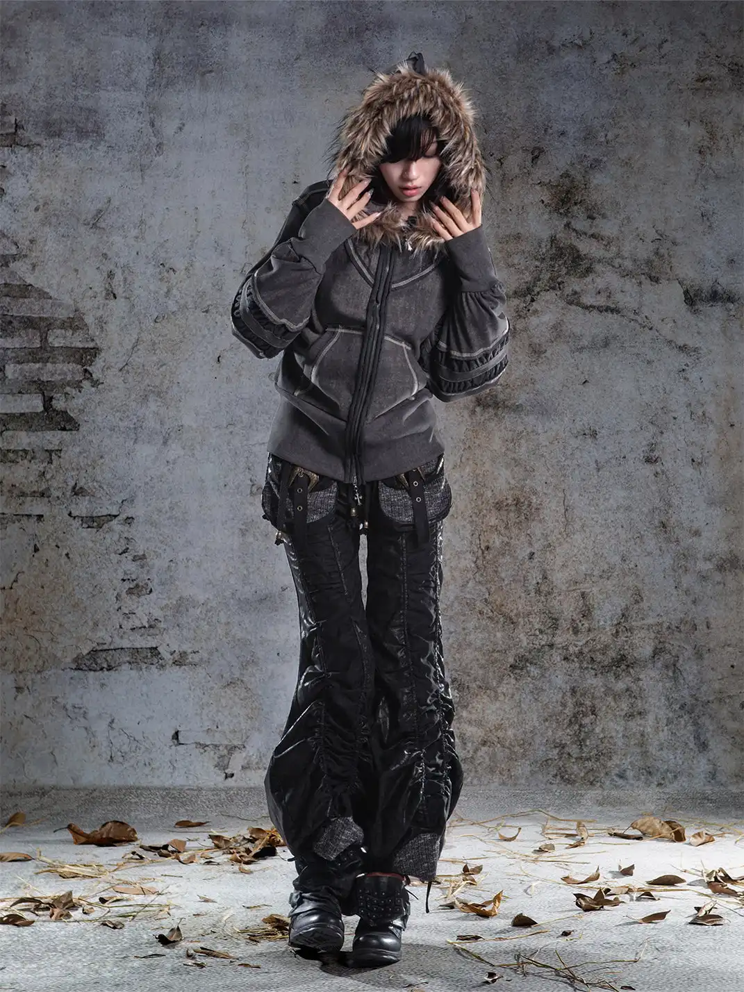 ARIADNAw | Lantern Sleeve Hooded Sweatshirt Jacket