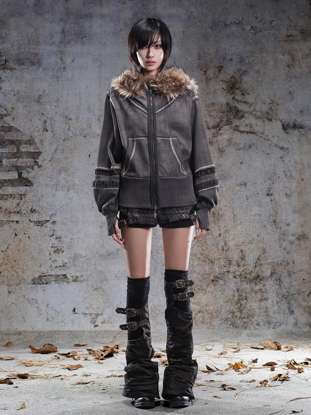 ARIADNAw | Lantern Sleeve Hooded Sweatshirt Jacket