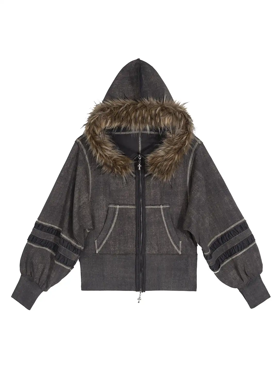 ARIADNAw | Lantern Sleeve Hooded Sweatshirt Jacket