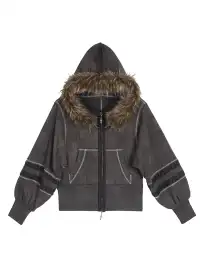 ARIADNAw | Lantern Sleeve Hooded Sweatshirt Jacket