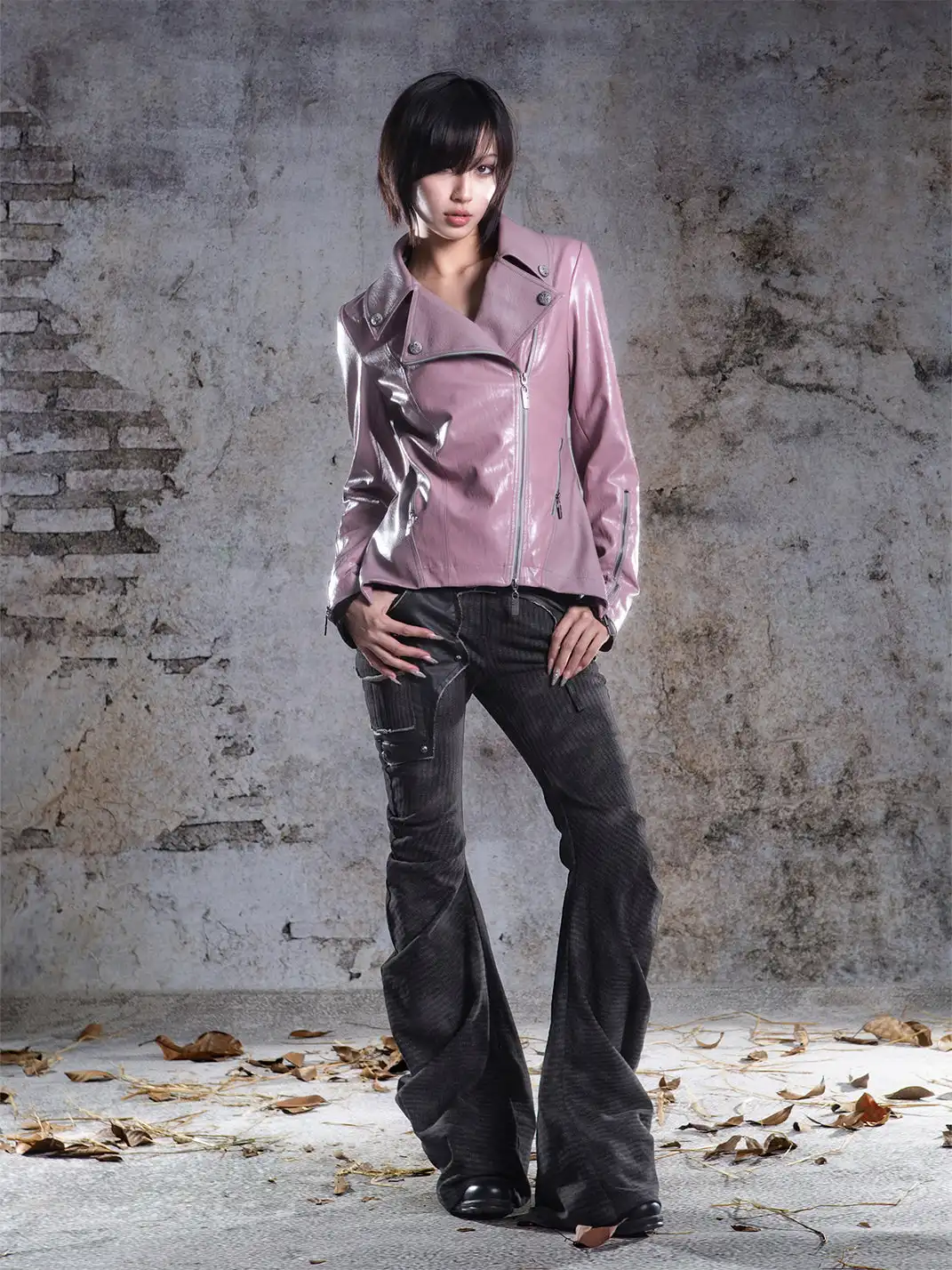 ARIADNAw | Fur Collar Stylish Slim-Fit Leather Jacket