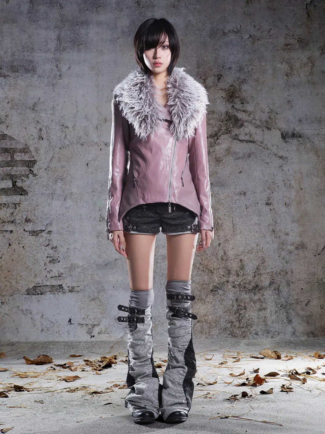 ARIADNAw | Fur Collar Stylish Slim-Fit Leather Jacket