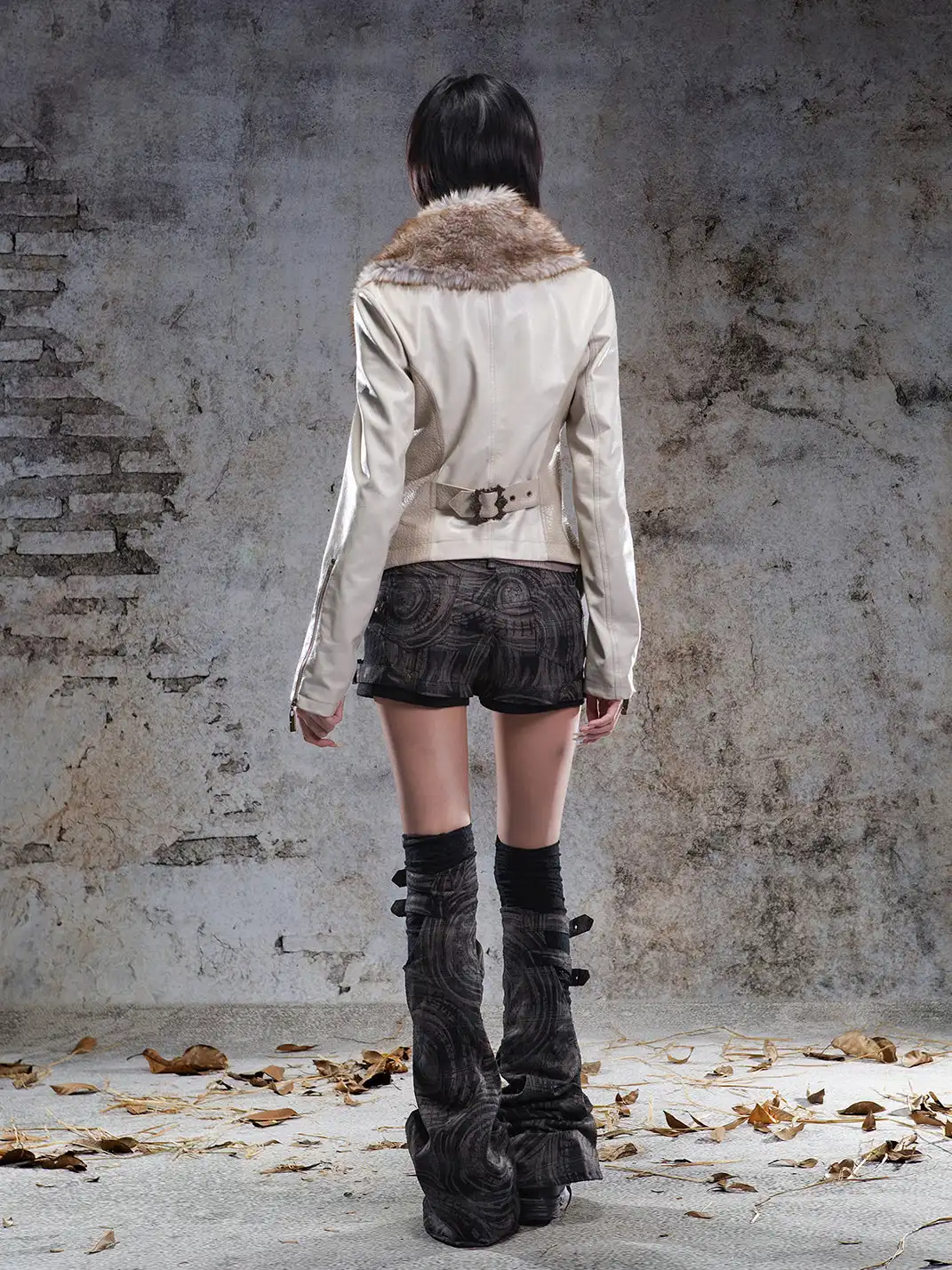 ARIADNAw | Fur Collar Stylish Slim-Fit Leather Jacket