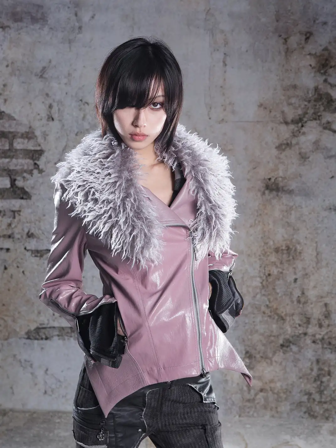 ARIADNAw | Fur Collar Stylish Slim-Fit Leather Jacket