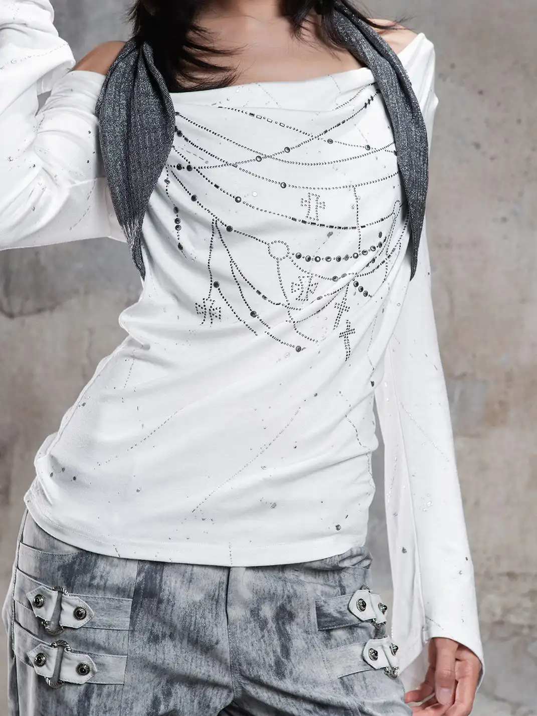 ARIADNAw | Asymmetrical Faux Two-Piece Long-Sleeve Knit Top