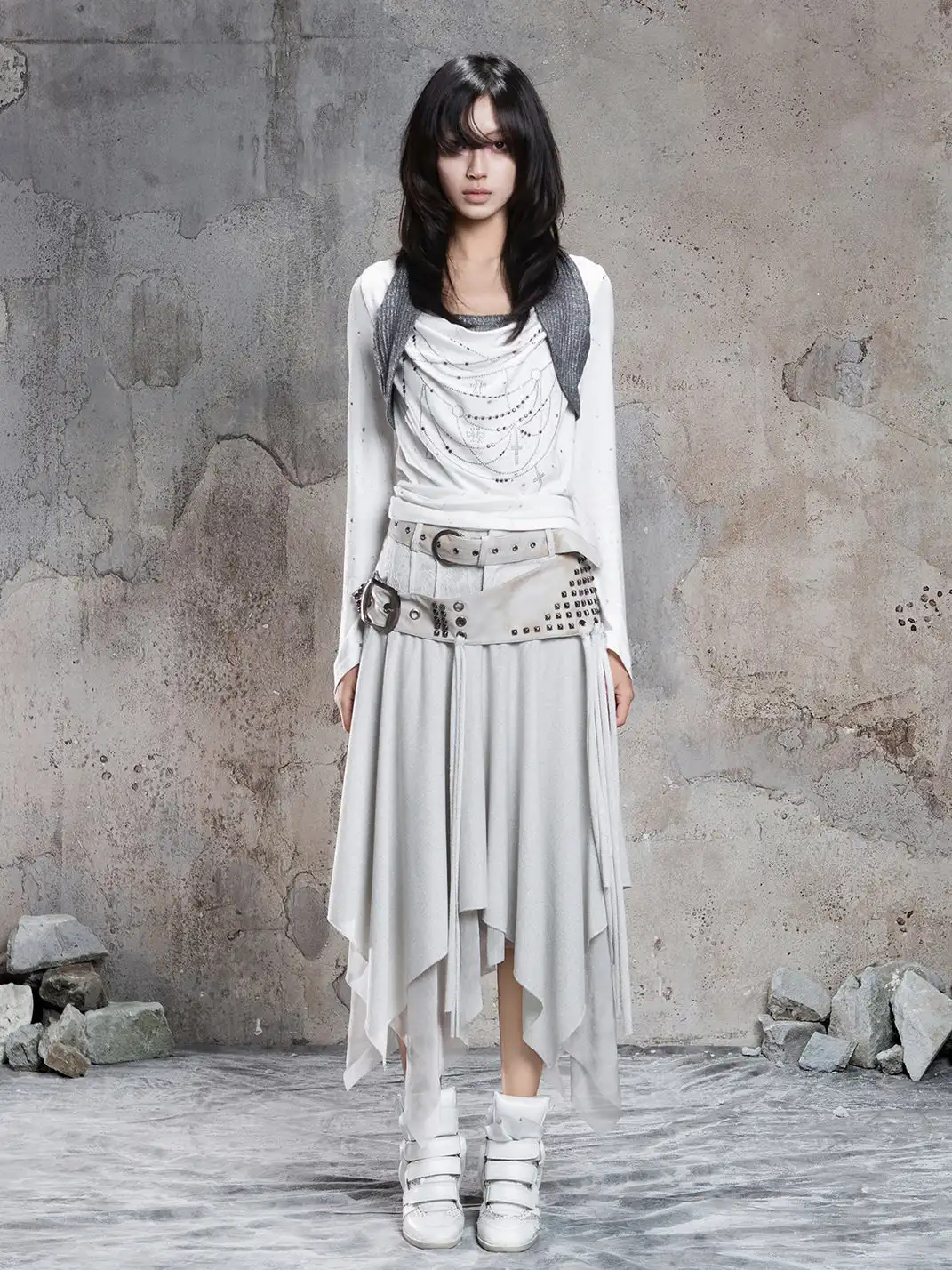 ARIADNAw | Asymmetrical Faux Two-Piece Long-Sleeve Knit Top