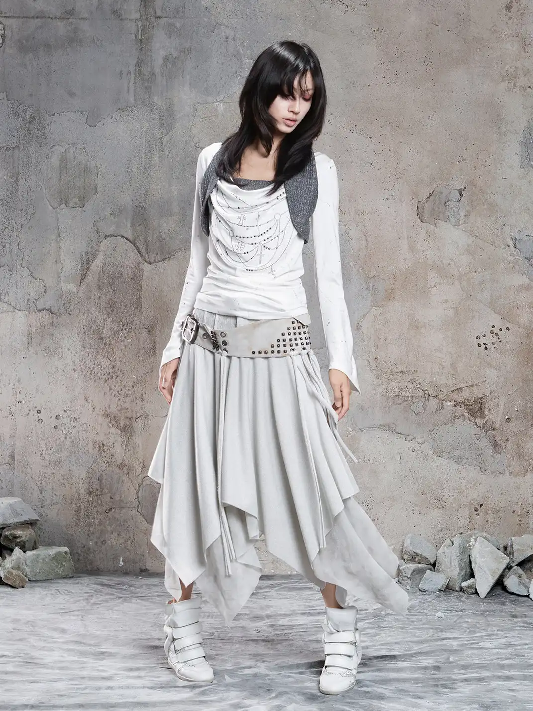 ARIADNAw | Asymmetrical Faux Two-Piece Long-Sleeve Knit Top