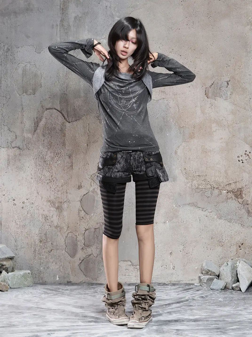 ARIADNAw | Asymmetrical Faux Two-Piece Long-Sleeve Knit Top