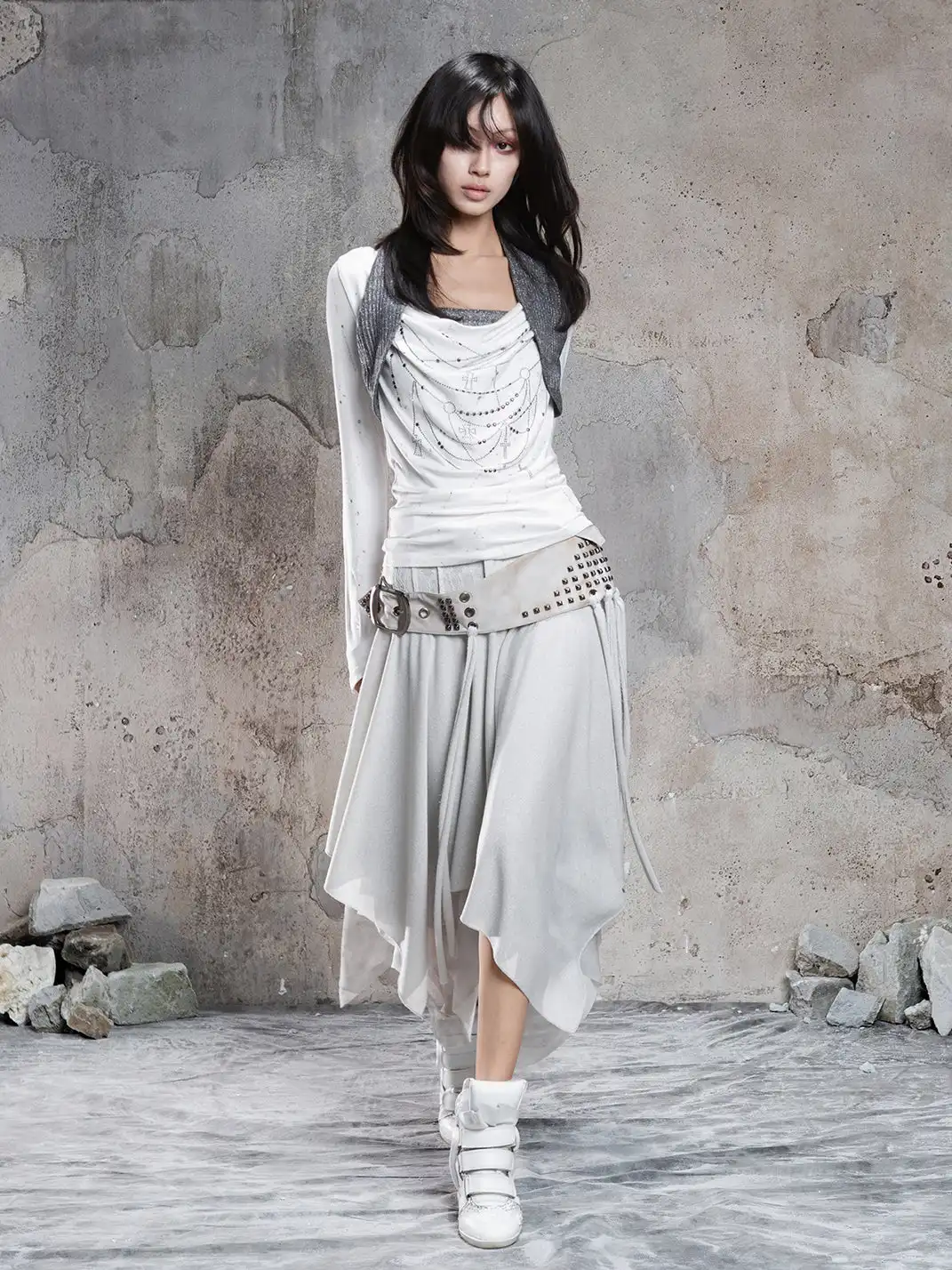 ARIADNAw | Asymmetrical Faux Two-Piece Long-Sleeve Knit Top