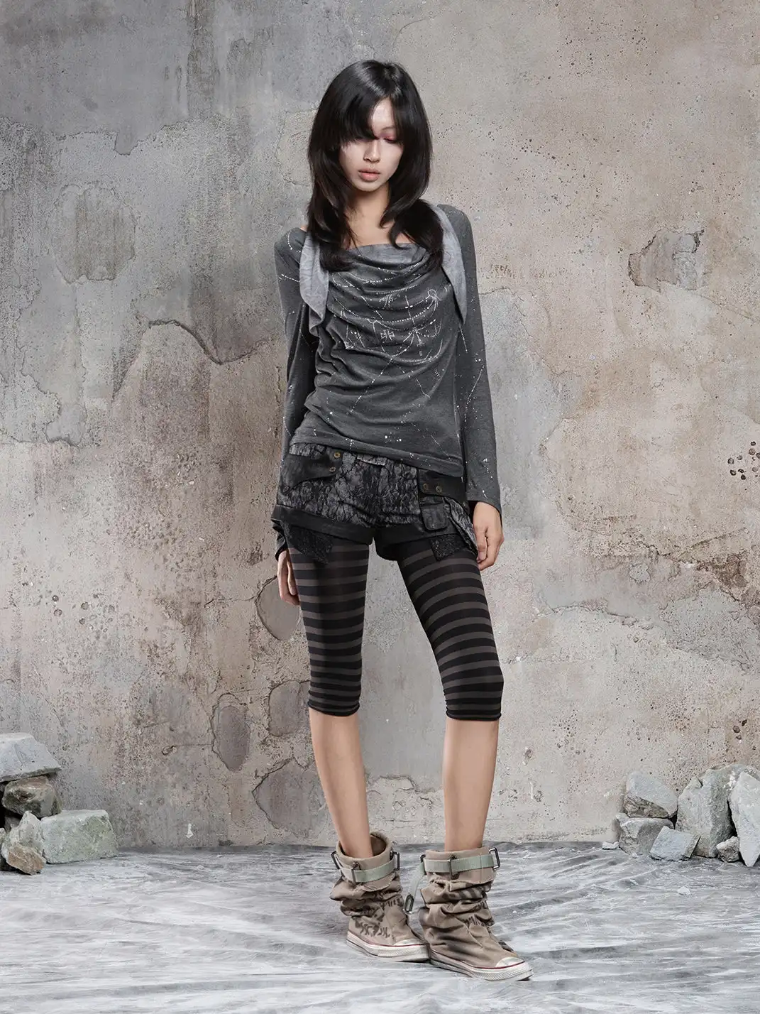 ARIADNAw | Asymmetrical Faux Two-Piece Long-Sleeve Knit Top