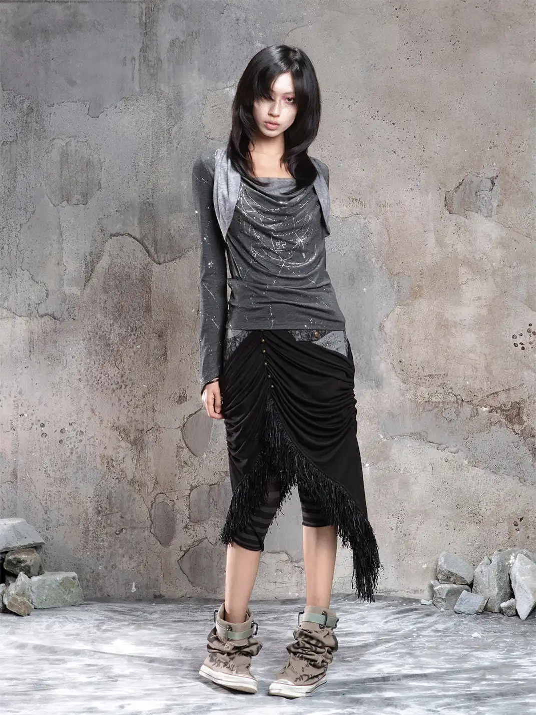ARIADNAw | Asymmetrical Faux Two-Piece Long-Sleeve Knit Top