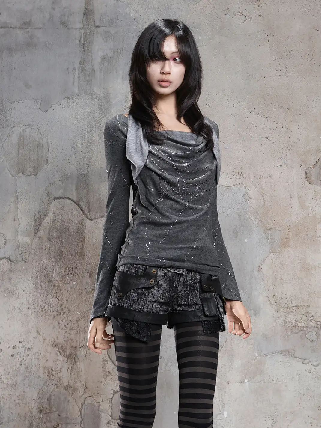 ARIADNAw | Asymmetrical Faux Two-Piece Long-Sleeve Knit Top