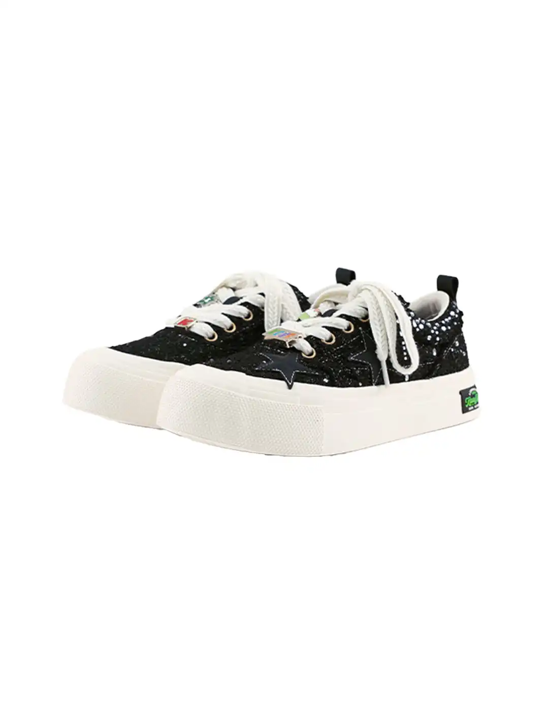 KAALIXTO | Glitter Star Detail Platform Sneakers-Black