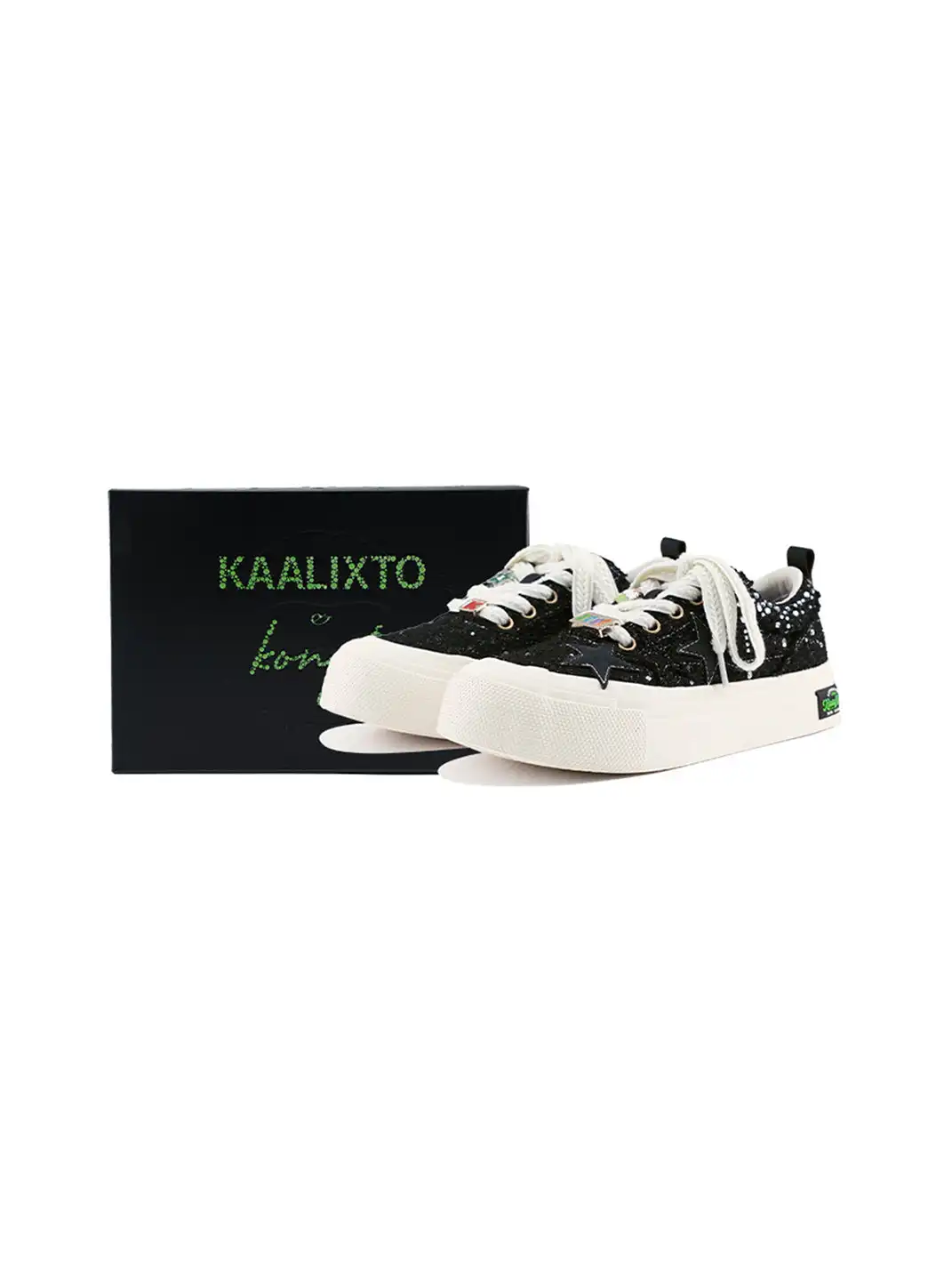 KAALIXTO | Glitter Star Detail Platform Sneakers-Black