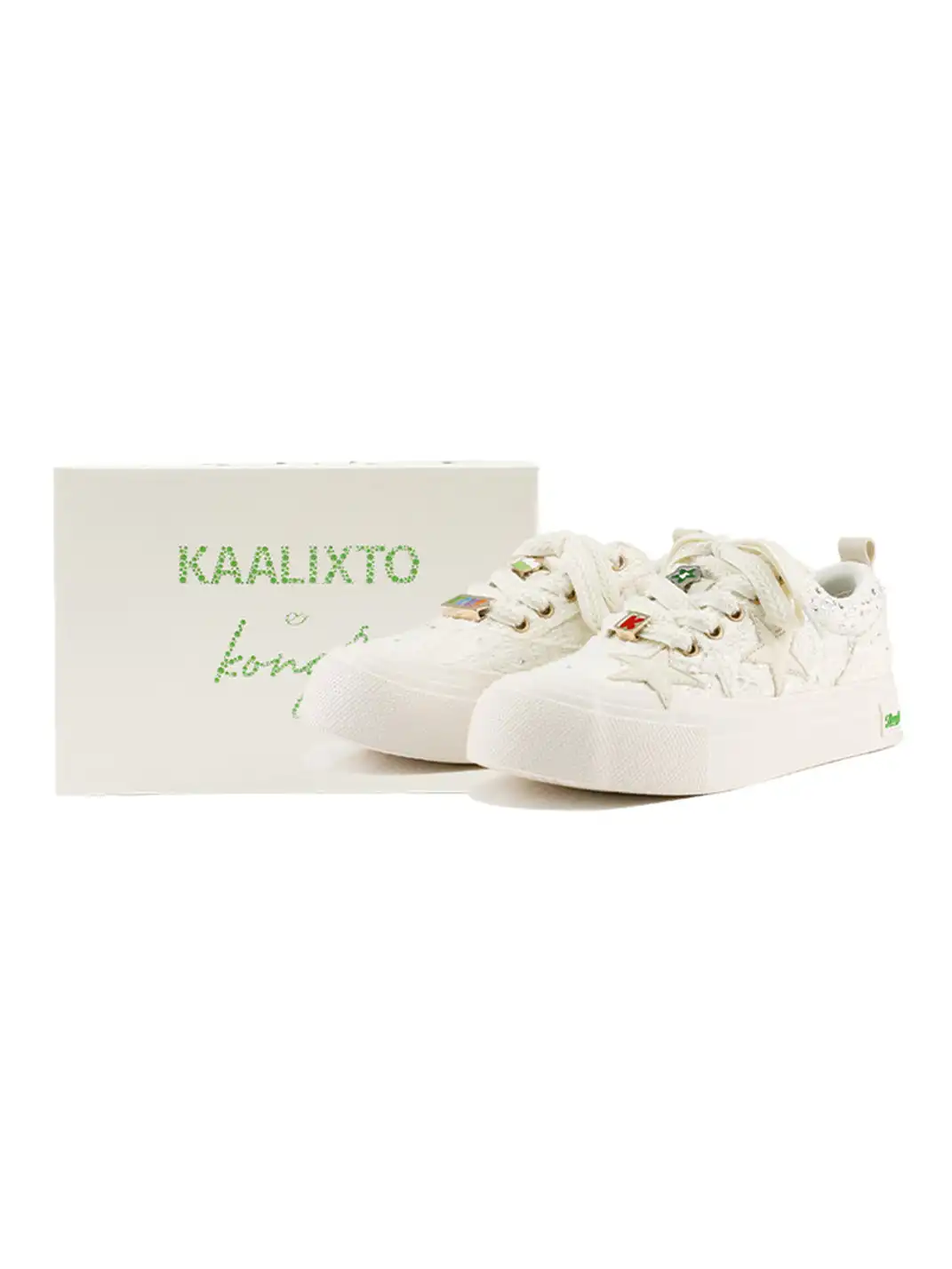 KAALIXTO | Glitter Star Detail Platform Sneakers-White