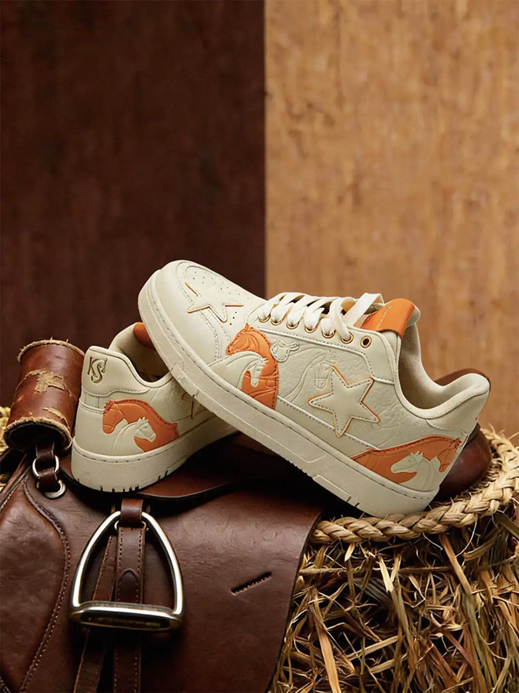 KAALIXTO | Horse Year Star Embossed Lace-Up Sneakers